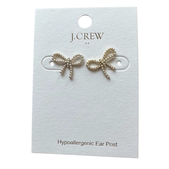 J. Crew Beaded Bow Stud Earrings Nwt & Dust Bag - Picture 5 of 5